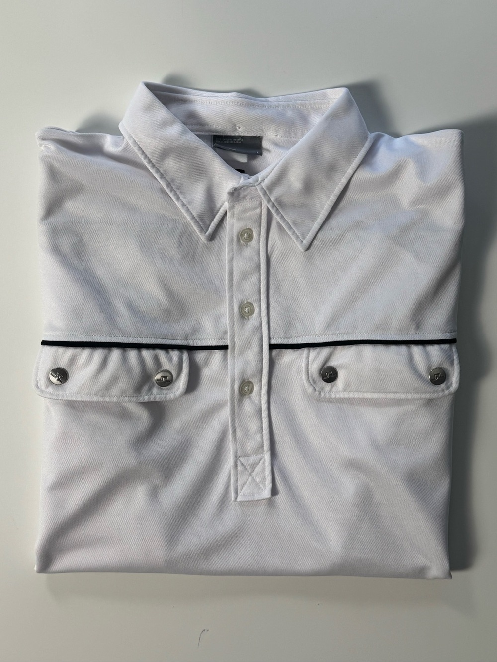 J.Lindeberg White Polo with Black Piping and Chest Flap Pockets
